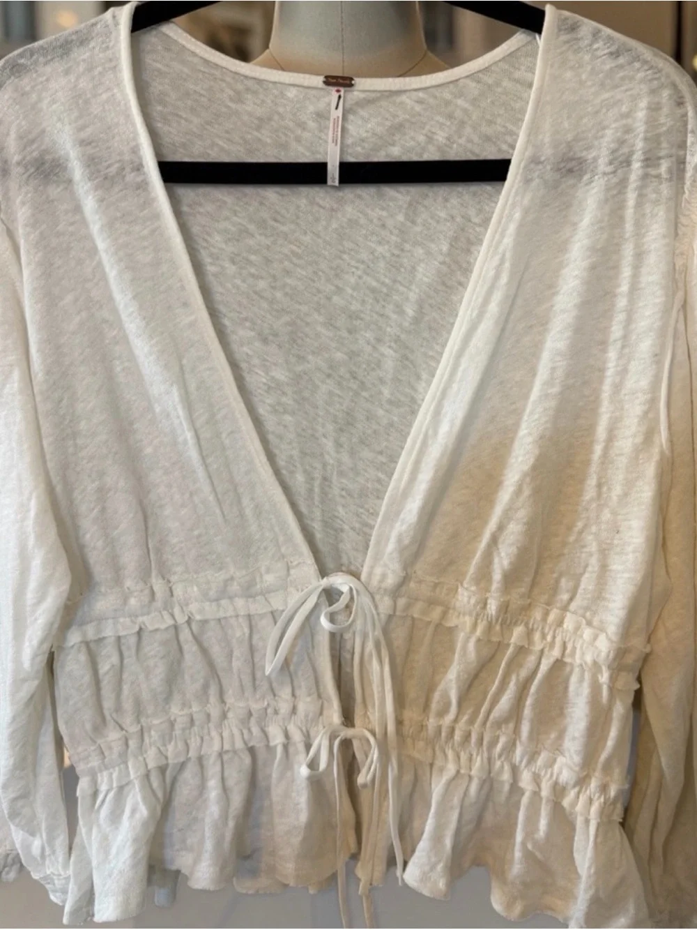 Free People Cream Drawstring Peplum Blouse